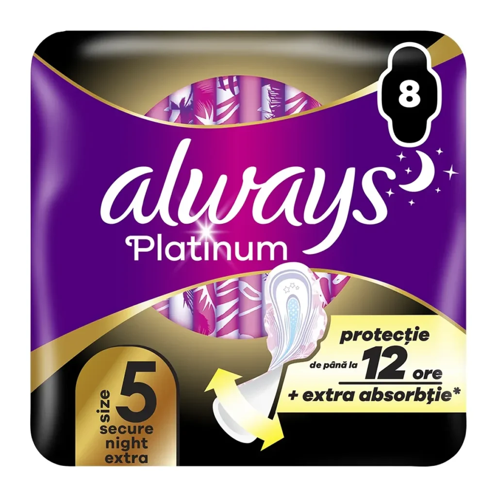 Absorbante Always Duo Platinum Secure Night Extra, mărimea 5, 8 buc