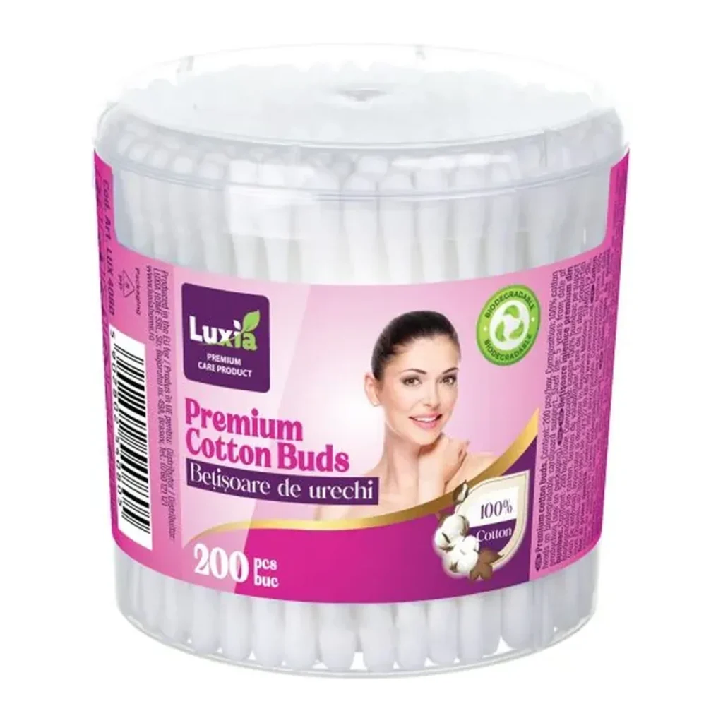 Bețișoare urechi Luxia Igienice Premium Bumbac, 200 buc