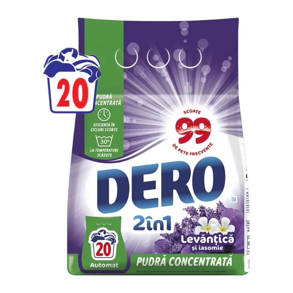 Detergent pudră Dero 2in1 Levănțică și Iasomie, 20 spălări