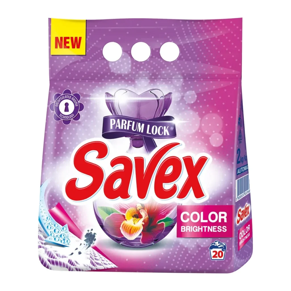 Detergent pudră Savex Color Brightness, 20 spălări, 2 kg