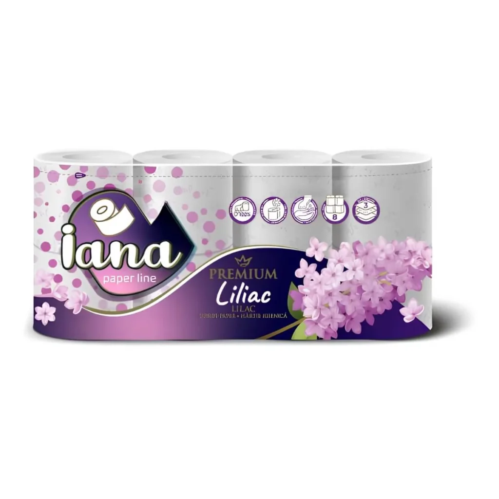 Hârtie igienică Iana Premium Liliac, 3 straturi, 8 role
