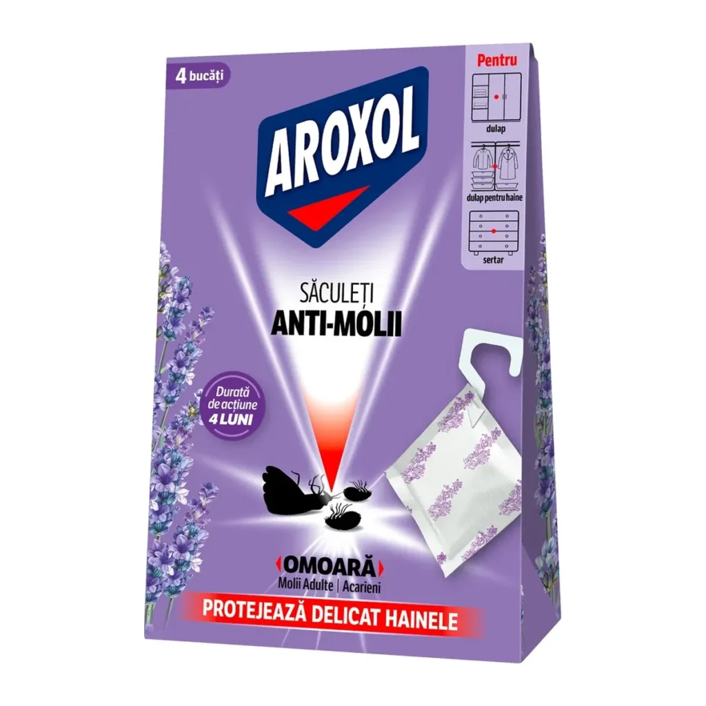 Insecticid Aroxol Antimolii Sachets Lavandă, 4 buc