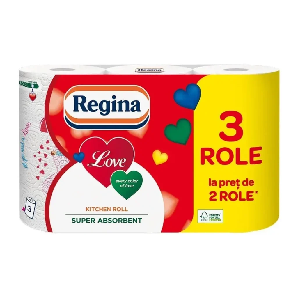 Prosoape de hârtie Regina Love 2+1, 13 m, 3 straturi