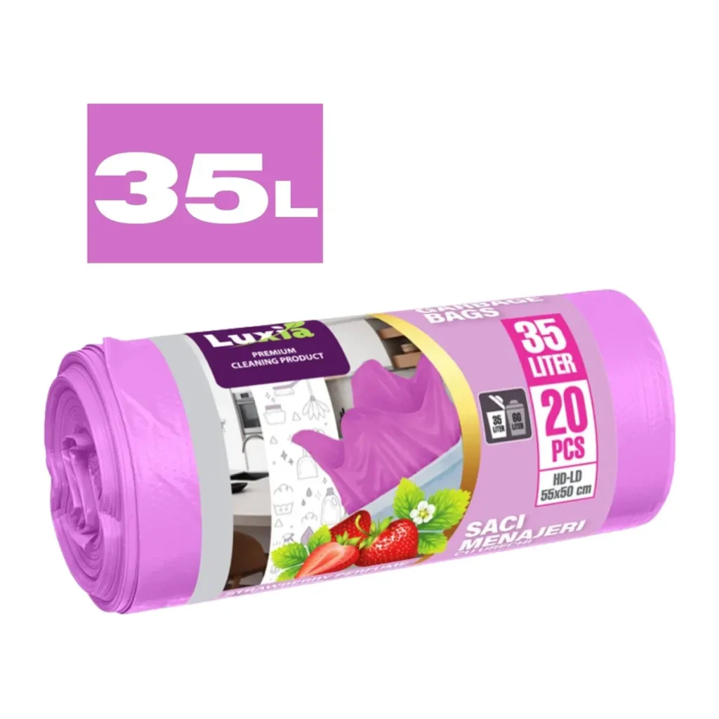 Saci menajeri Luxia Aroma Căpșuni cu Urechi HD-LD, 35 L, 20 buc