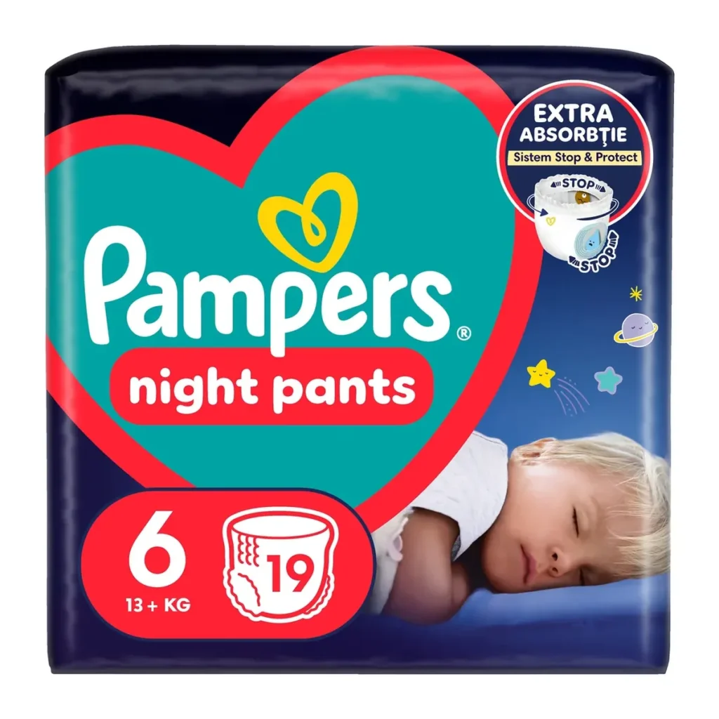 Scutece chilotel Pampers Pants Night nr.6 (15+ kg) Value Pack, 19 buc