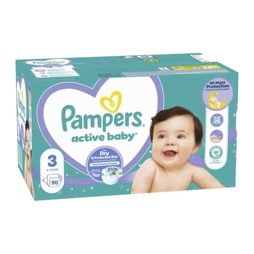 Scutece Pampers Active Baby, mărimea 3, 6–10 kg, 90 buc