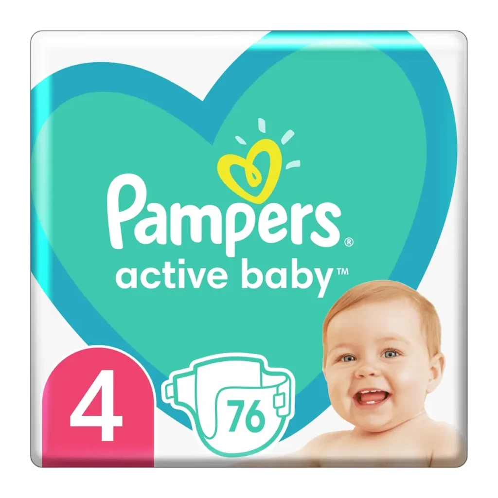 Scutece Pampers Active Baby, mărimea 4, 8–14 kg, 76 buc