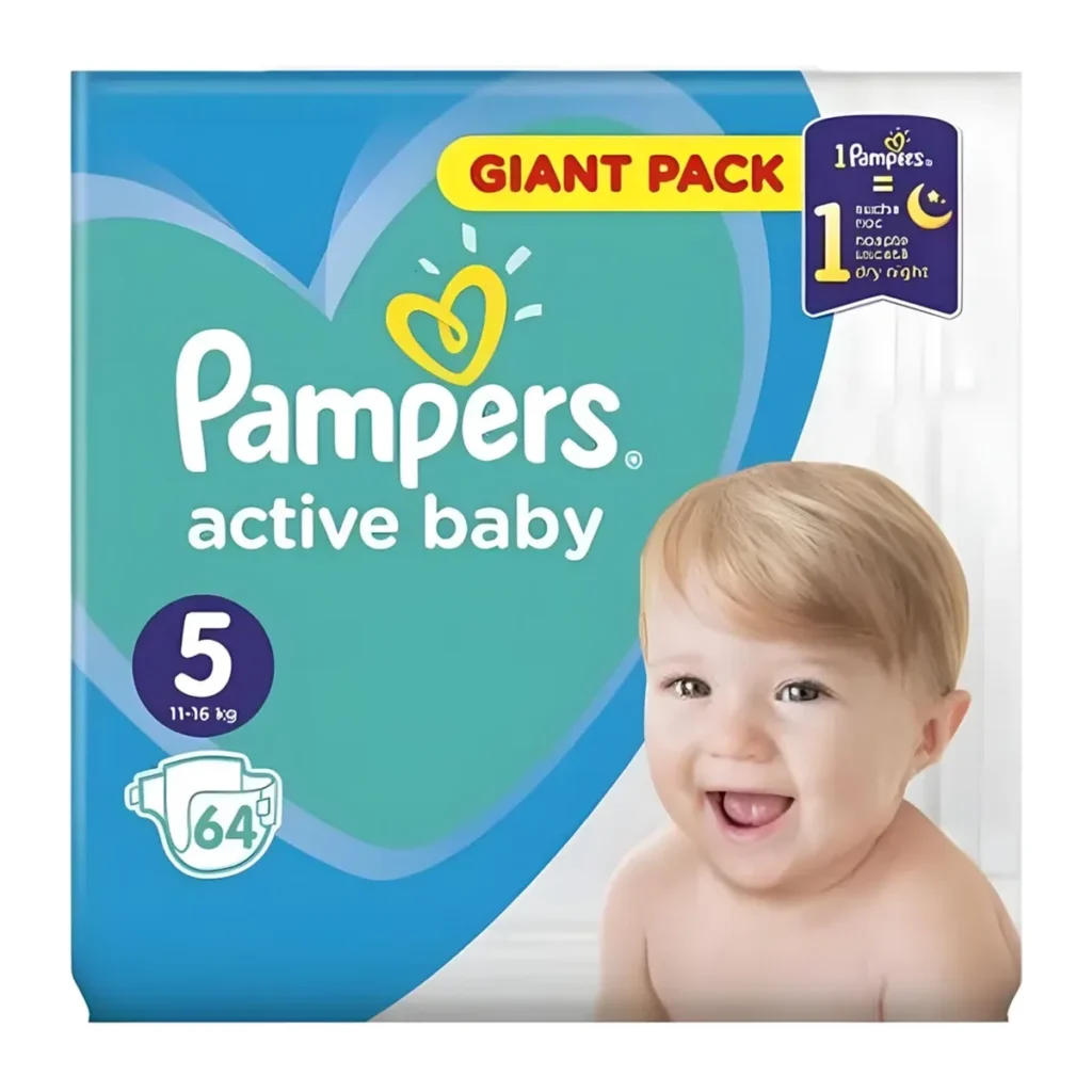 Scutece Pampers Active Baby, mărimea 5, 11–16 kg, 64 buc