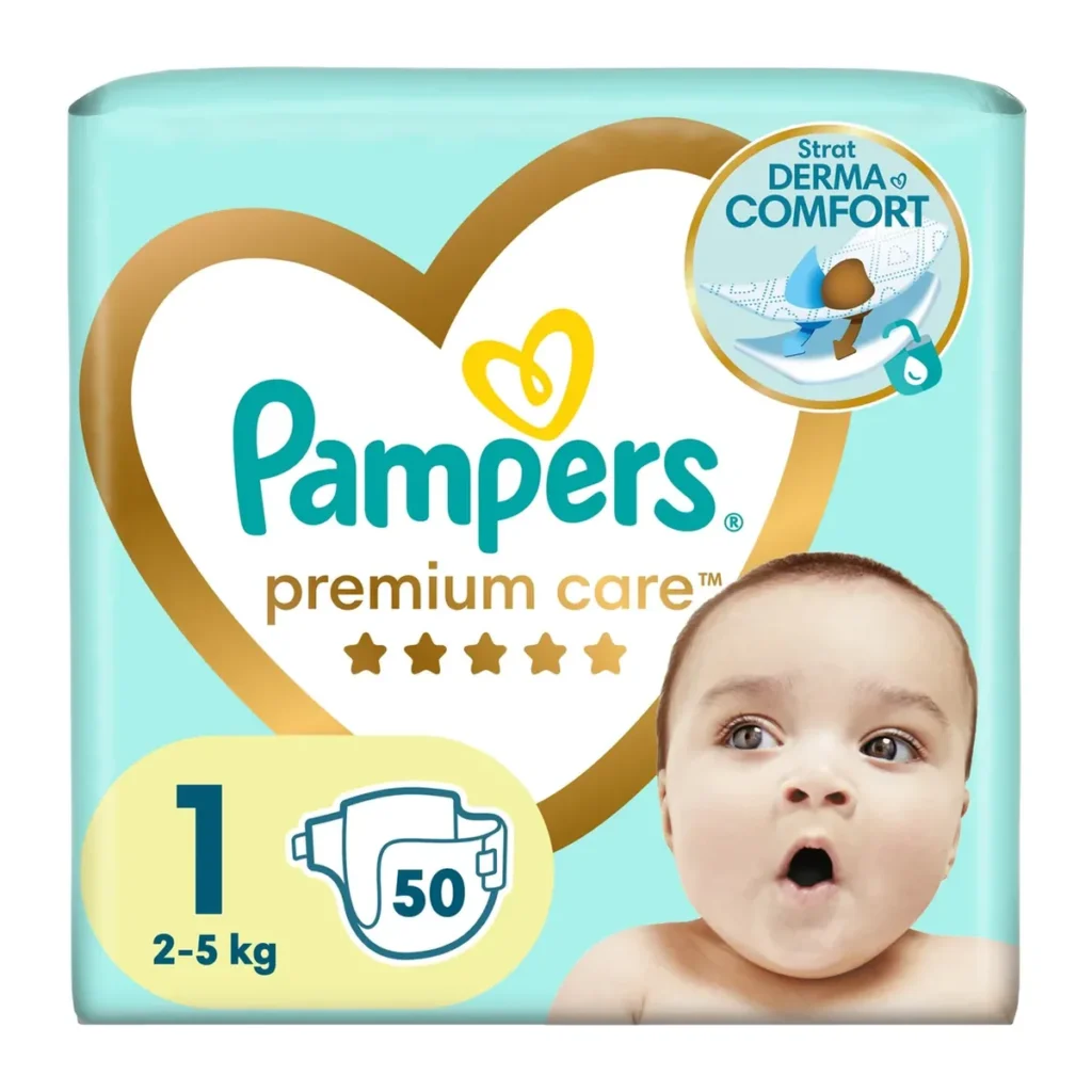 Scutece Pampers Premium Care, mărimea 1, 2–5 kg, 50 buc