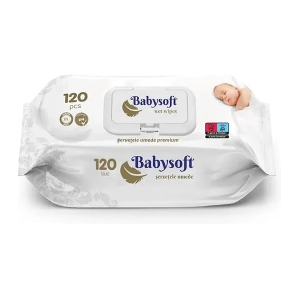 Șervețele umede Babysoft Premium Alb, 120 buc