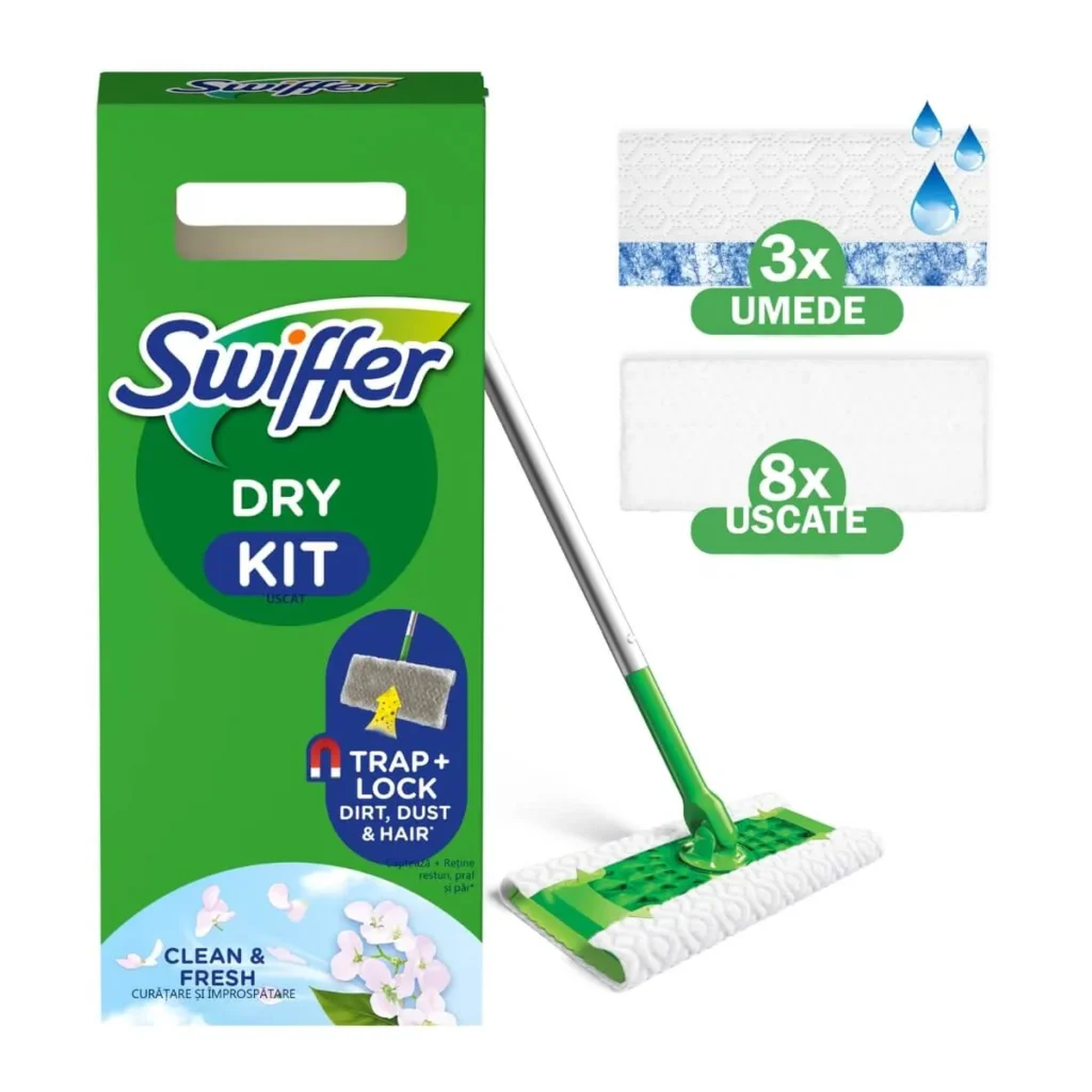 Kit Swiffer Floor (mâner + 8 lavete uscate + 3 lavete umede)